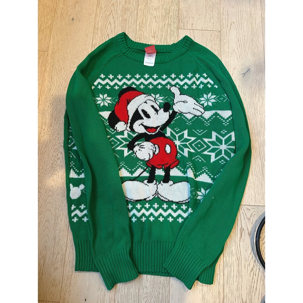 Disney Mickey Mouse Kids Green Ugly Christmas Sweater Holiday Fair Isle Large L